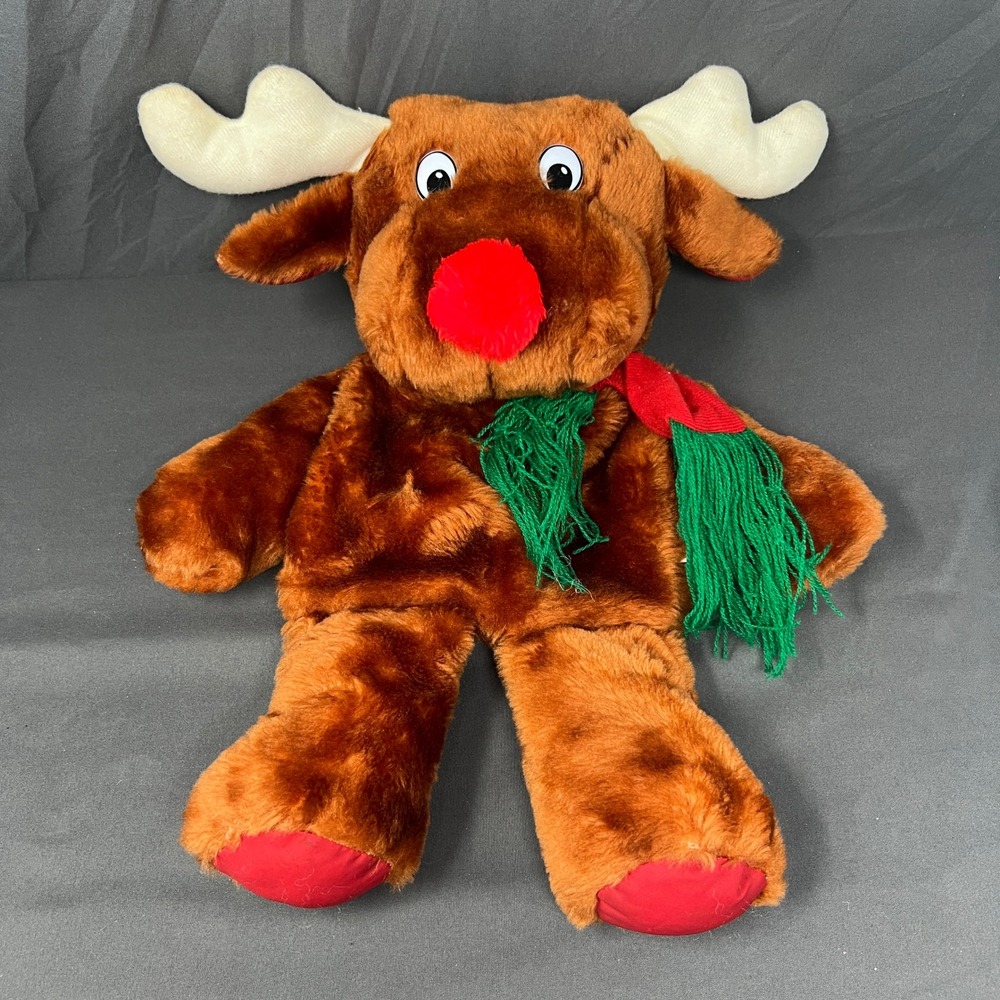 Vintage Rudolph Reindeer Christmas Stocking 15" Brown Red Scarf Antler 90s Retro